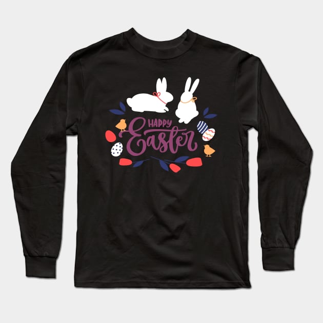 Happy Easter Bunnies Long Sleeve T-Shirt by GraceFieldPrints